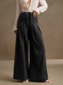 Anewsta Elaire 优雅现代老款休闲阔腿裤，商务休闲裤，适合女性春夏装 - 深灰色 - 查看 3