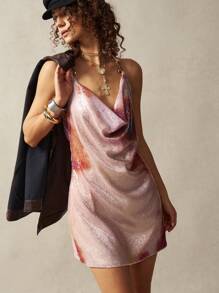 Bohemela BOHO Knitted Sequin Fabric Draped Neck Women's Mini Dress Woman Dress Backless Dress Vacation Back Out Dress Vacation Women Dresses - Pink - View 4