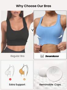 SHEIN Sports Top deportivo minimalista de unicolor para mujer - Azul - Ver 3