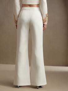 Anewsta Quần công sở đính ngọc trai phong cách Matronly mới của Oldmoney thanh lịch dành cho nữ - Màu be - Xem 2