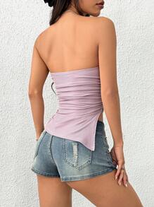 SHEIN EZwear Damska jednokolorowa marszczona bluzka na ramiączkach, prosta i modna, odpowiednia na lato