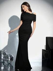 Coutiva 女士针织泡泡珠短袖修身正式晚礼服、派对礼服、婚礼宾客礼服、长袍