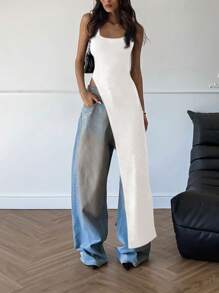 Siren Gaze Camiseta de tirantes de mujer extra larga con abertura lateral, nueva colección primavera/verano en tonos oscuros