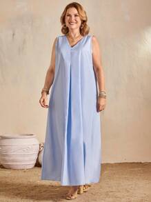 EMERY ROSE Sleeveless V-Neck Striped Dress For Women