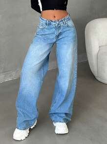 EURMUSE LOW RISE WIDELEG JEAN WITH BACK POCKET DETAIL - Light Wash - View 3