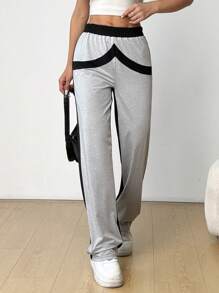 SHEIN Unity Women's Fashion Casual Black & Grey Patchwork Pants Fall Cloth For Women - Black - View 5
