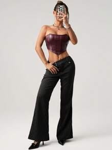 SHEIN ICON Quần ống loe sọc cạp thấp thời trang Y2K đi làm dành cho nữ, mặc hàng ngày - màu đen - Xem 10