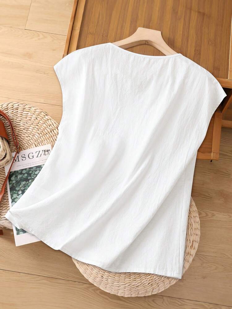 Women's V-Neck Sleeveless Vintage Casual Embroidered Blouse For Summer Linen European Summer Women's Summer Clothes  Women Summer Clothes