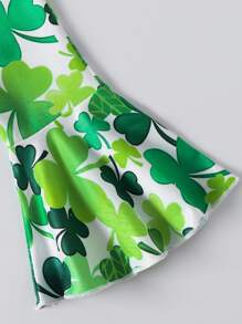 2 pièces Barboteuse fille à manches courtes style minimaliste avec imprimé arc-en-ciel, léopard, trèfle chanceux et lettres et pantalon évasé imprimé, convient pour la Saint-Patrick, l'été