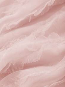 DAZY 女士纯色方领短袖荷叶边下摆优雅纹理连衣裙夏季优雅吊带长裙 - 淺粉色 - 查看 6