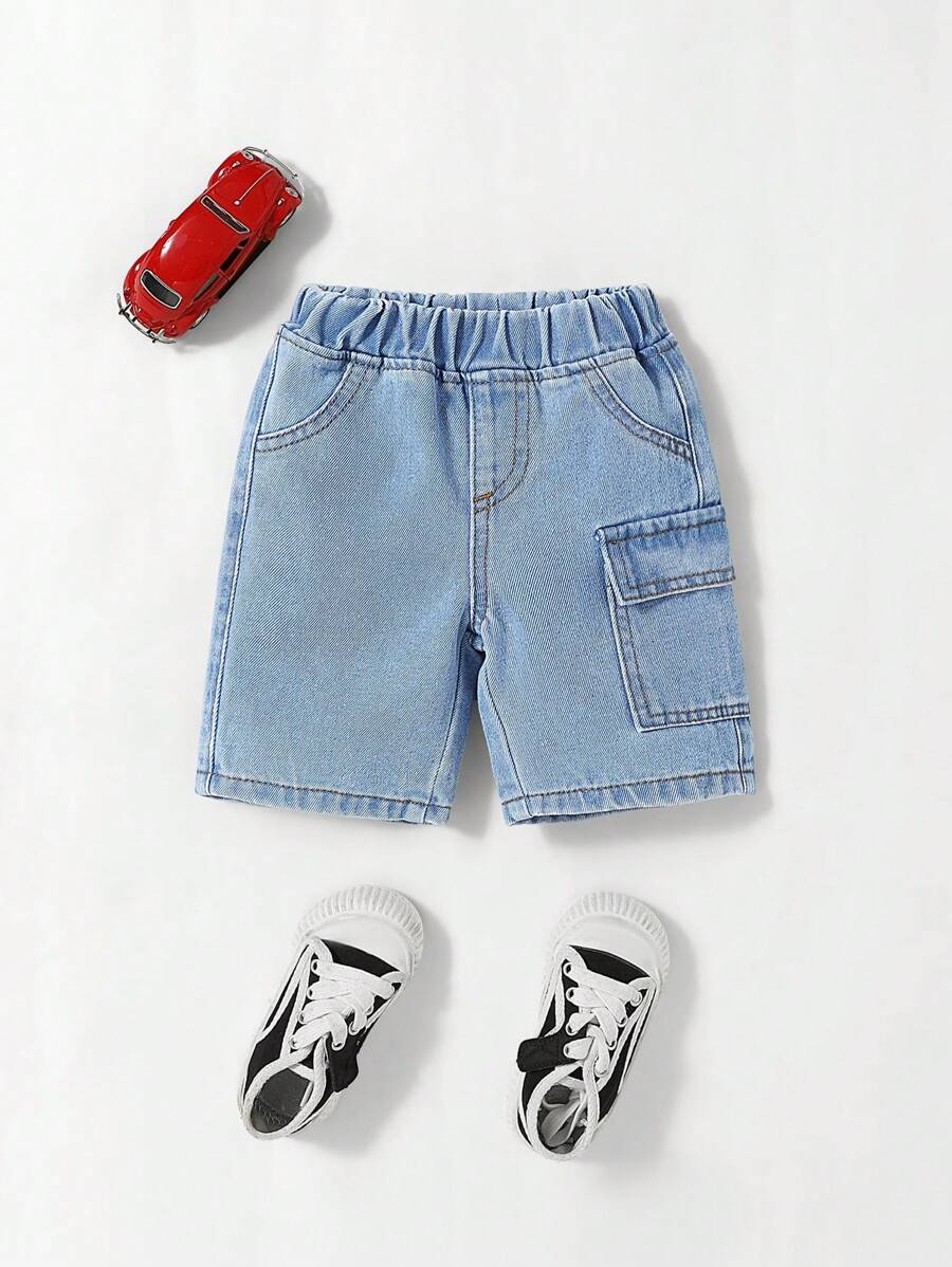 กางเกงขาสั้นยีนส์คาร์โกเด็กวัยหัดเดินแบบสบายๆ มีกระเป๋าคาร์โก กางเกงยีนส์คาร์โกที่เข้ารูปและมีสไตล์ ใส่ได้กับทุกชุด เหมาะสำหรับการสวมใส่ทุกวัน รุ่นใหม่ ฤดูใบไม้ผลิ/ฤดูร้อน 2025 - สียีนส์กลาง - ดู 1