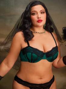 PinupGlam Sujetador glaseado de satén de talla grande con parches de encaje en estilo romántico vintage
