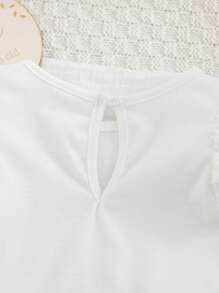 新生女宝宝针织可爱白色短袖连体衣，休闲夏季装