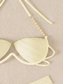 Swim SXY Women's Sexy Pearl High Cut Bikini Set With Rigid Cup Wire Supports - Apricot - View 5