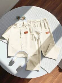 2pcs/Set Young Boys Casual Cute Graphic Short Sleeve Top Matched With Pants Set, Comfortable For Home, School, Sports, Suitable For Spring, Summer, Autumn, Winter