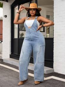 SHEIN SXY Sexy Solid Color Sleeveless Camisole & Denim Pants - Blue - View 6