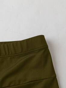Calvaya Plus Size Solid Color Minimalist Leggings, Suitable For Summer - Army Green - View 4