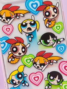THE POWERPUFF GIRLS X SHEIN Cute Cartoon Print Transparent Anti-Drop Phone Case,Compatible With IPhone ,Y2K - Clear - View 9