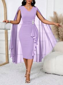 SHEIN Lady Vestido de noche formal elegante con capa estructurada y transparente de color azul para mujeres, vestido azul para otoño y todas las estaciones, vestido azul real y azul sexy para mujeres