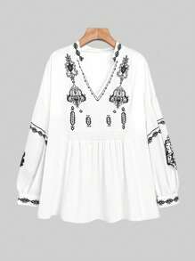 SHEIN LUNE Plus Size Casual Los Geweven Wintershirt Voor Vrouwen
