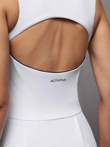 Activina 女式日常健身无袖束腰连衣裙，彼得潘领运动连衣裙 - 黑與白 - 查看 6