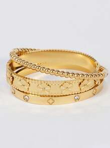 1pc Fashion 18K Gold Plated Stainless Steel Flower Bangle Bracelet For Women, European And American Style Party & Wedding Jewelry Gift Valentines