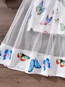 Mono con volantes y estampado de mariposas de colores para niñas preadolescentes, estilo de resort de primavera/verano