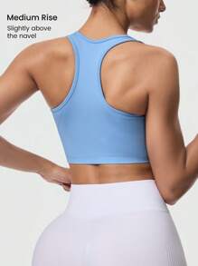 SHEIN Sports Top deportivo minimalista de unicolor para mujer - Azul - Ver 2