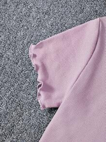 SHEIN 2 件套少女碎花宽松休闲圆领家居服套装 - 紫色 - 查看 4