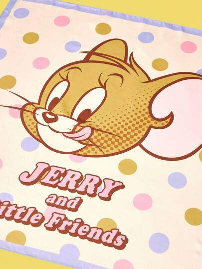 TOM & JERRY X SHEIN 1 件女士卡通老鼠印花方形围巾