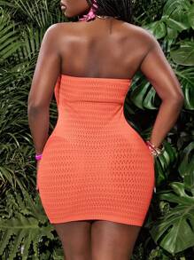 Slaydiva Spring And Summer New Style Casual Holiday Tube Top With Bow Straps Slim Mini Braid Texture Rose Red Knitted Women's Mini Dress