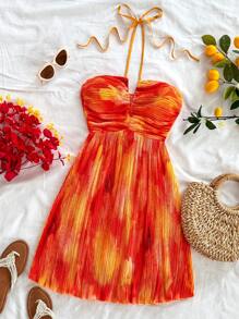 Soleia Women's Summer Beach Vacation Tie-Dye A-Line Flowy Halter Mini Dress, Sexy And Cute For Lunch, Party, Date, Valentine's Day,Sun Dress - Multicolor - View 5