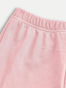 SHEIN Leap Crew 2pcs Tween Girls Casual Simple Letter & Cherry Print Short Sleeve T-Shirt And Long Pants Set, Suitable For Summer - Pink - View 5