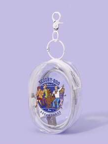 SCOOBY-DOO X SHEIN Portable Mini Transparent Zipper Pouch, Multifunctional Travel Organizer For Cables, Cosmetics, Keys & Accessories, Compact Keychain Storage Bag For Women, Girls, Office, School & Outdoor Essentials - White - View 2