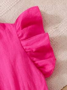 SHEIN Girls' Summer V-Neck Ruffled Short Sleeve Solid Casual Dress,Holiday,Summer,Travel - Hot Pink - View 5