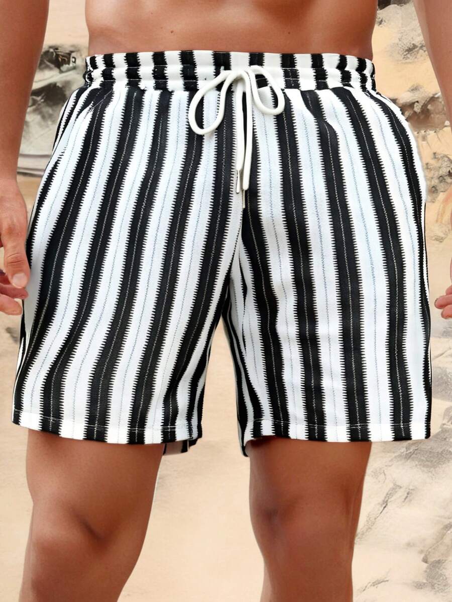 Manfinity VCAY 男士编织条纹松紧腰宽松短裤，适合日常穿着