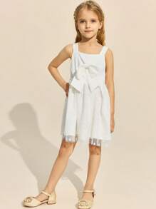 SHEIN Young Girls White Sleeveless Chiffon Dress, Elegant, Spring/Summer - White - View 4