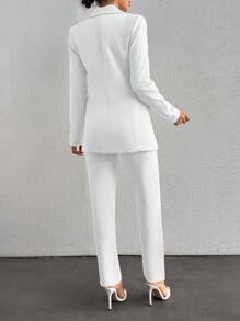 EURMUSE Double Breasted Blazer & Pants - White - View 2