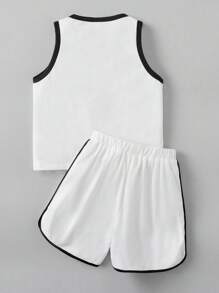 SHEIN 2 peças/Conjunto Top Regata Simples e Shorts para Menino, Estilo Fashion Adequado para o Verão - Branco - Visão 2