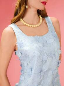 SHE(IN) BRASIL PREMIUM Vestido curto com aplicações floral de renda - Azul - Visão 3