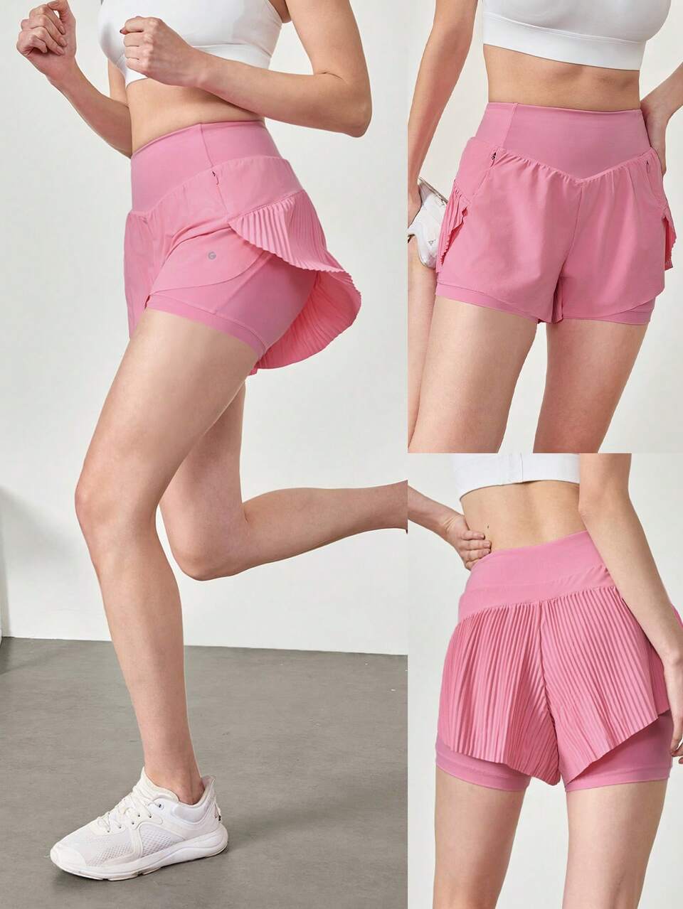3" VitalSwift Speedwork Quick-Dry High-Rise Waist Pleated Skirt Style Running Shorts With Side Zip Pockets Built-In Shorts Running Gym Workout