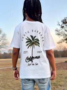 Tween Boy Casual Vacation Palm Tree Printed Short Sleeve T-Shirt - White - View 1
