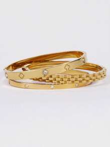 18K Gold Plated Stainless Steel Stackable Bracelet With Chain And Clover Design, Fashion Style For Women, Suitable For Casual, Party, Holiday, Birthday, Wedding, Gift Valentines Winter Gifts