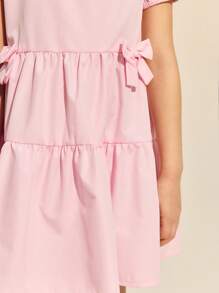SHEIN Váy tay bồng ngắn trang trí nơ hồng thanh lịch cho bé gái, Xuân/Hè - Hồng - Xem 5