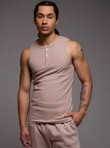 Musero Fitted Sleeveless Button Up Slim Fit Tank Top Basic Vest Spring Summer Essentials - Khaki - View 1