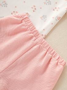 3pcs/Set Girl's Casual Floral Print Short Sleeve Solid Color T-Shirt And Shorts Homewear Set Cute Pajamas, Little Girl's PajamasCute Pajamas, Little Girl's Pajamas, Floral Style" - Multicolor - View 8