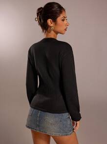 Forever 21 Fall&Winter V-Neck/Color/Fitted/Funny /New Years Eve/Party Women/Long Sleeve/New Years/Women Cardigan Sweater/Christmas Sweater/Women/ Y2k/Street Wear Women/Knitted Women Sweater - Black - View 2