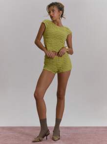 MUSERA Ruched Chiffon Fitted T-Shirt Top Easter Spring Summer Carnival Festival - Yellow - View 5