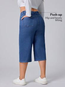 Flexra Plus Size Women's Stretchy Fashion Casual Straight-Leg Capri Jeans Apple Bottom Jeans Women Autumn Outfits Capris For Women Plus Plus Jeans For Women - Blue - View 8
