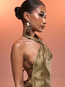 MUSERA 扭结前领露背缎面宽松长裙，性感伊比沙岛风情，适合春夏度假海滩，优雅婚礼宾客，秋季夜晚外出，优雅万圣节秋季派对，时尚夏季装扮 - 棕色 - 查看 5